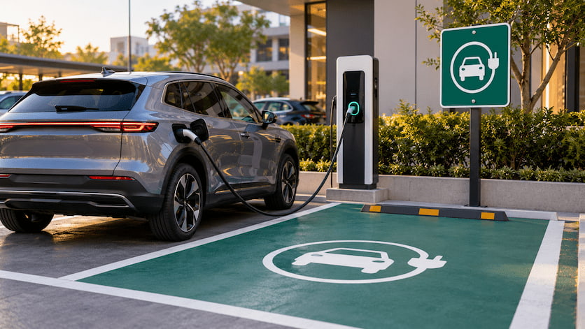 Placa para vaga estação carregamento veículos elétrico